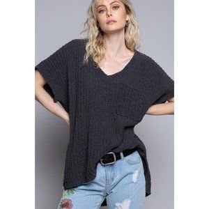 Charcoal Chenille V-Neck Sweater